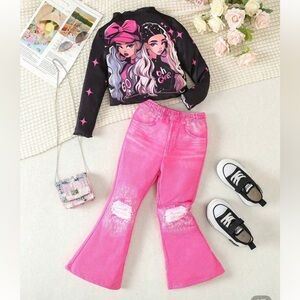SHEIN Kids Black and Pink Graphic Flare Set